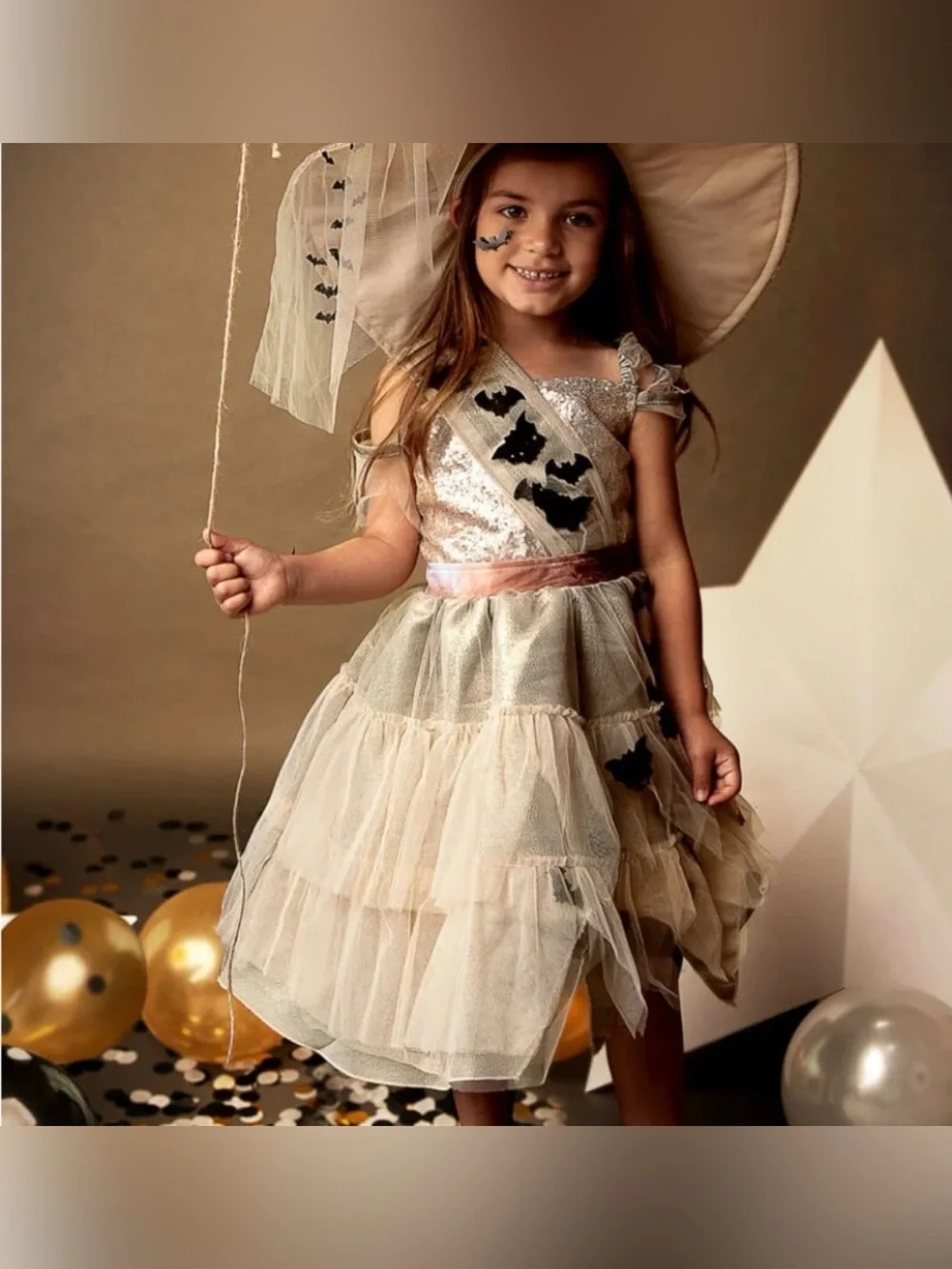 Chasing Fireflies Girls Batty Ballerina Witch Costume Size 10 + Hat + Shoes 2-3